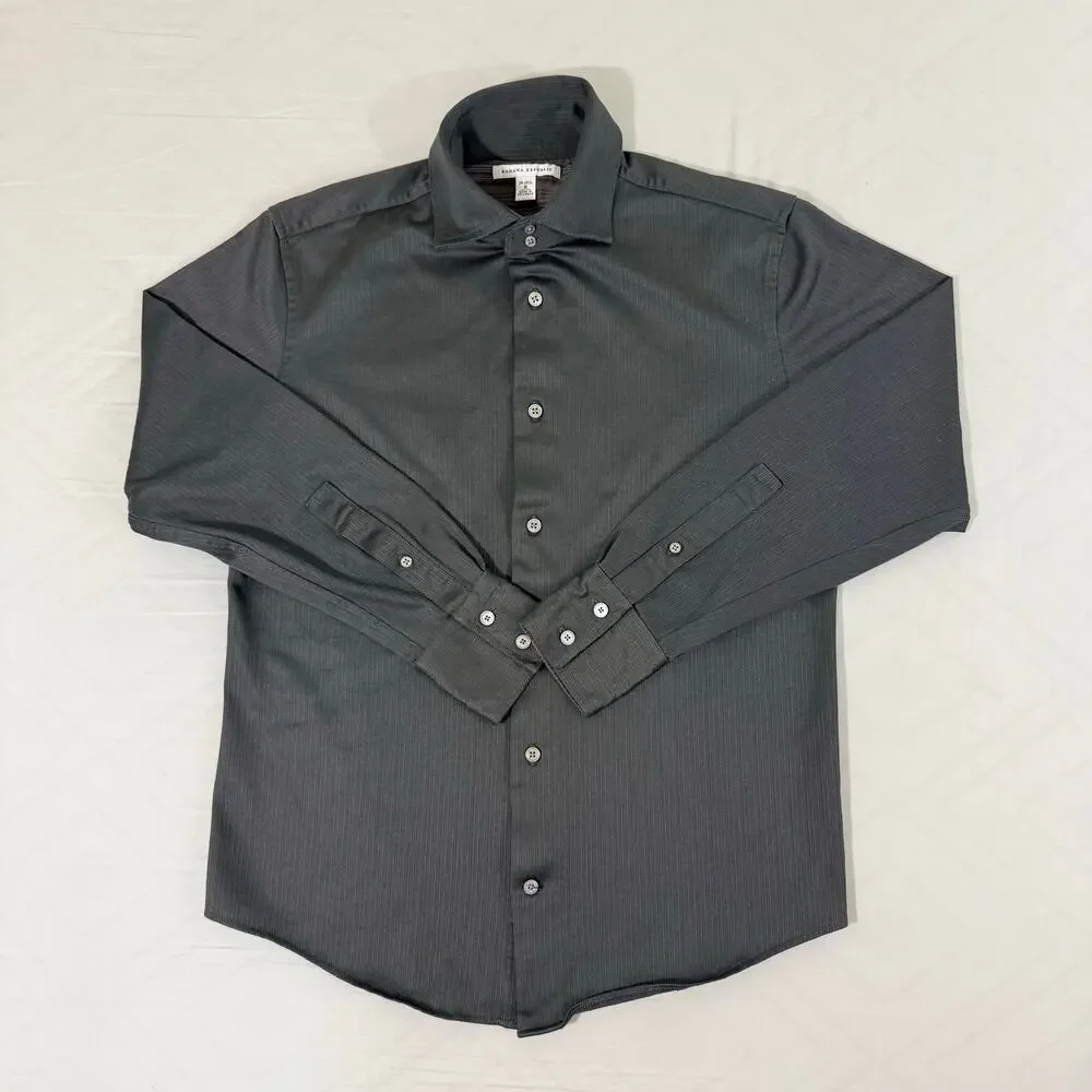 Banana Republic Dress Shirt Mens Small Charcoal Gray Pinstripe Long Sleeve